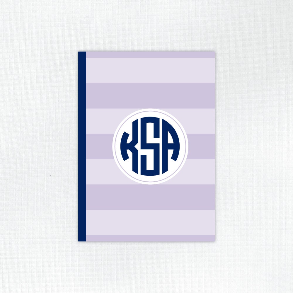 Personalized Hard Cover Bound Journal - Wide Stripes Collection - Plum / Cobalt Il_170x135