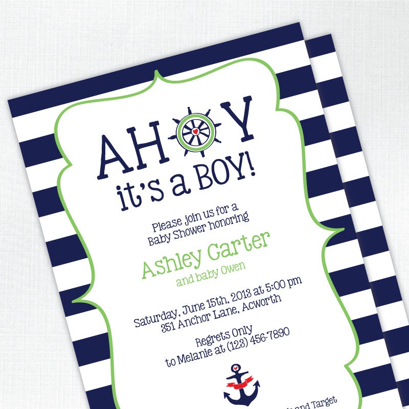 Preppy Nautical Baby Shower Invitation - Ahoy It's a Boy - PRINTED - Printable file also available Il_570xn