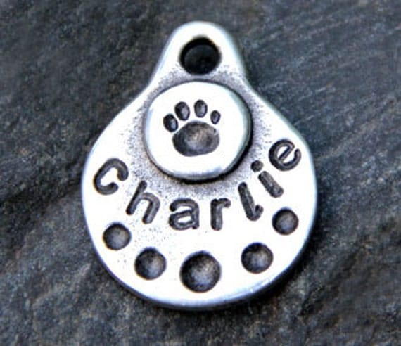 Dog Tag - Small Pet Tag - Pet ID - Personalized Tiny Tag With Paw Print Stamp