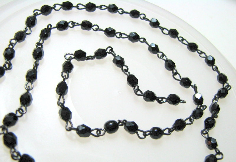 REDUCED PRICE Chain, Black Glass Beaded Chain beading supplies