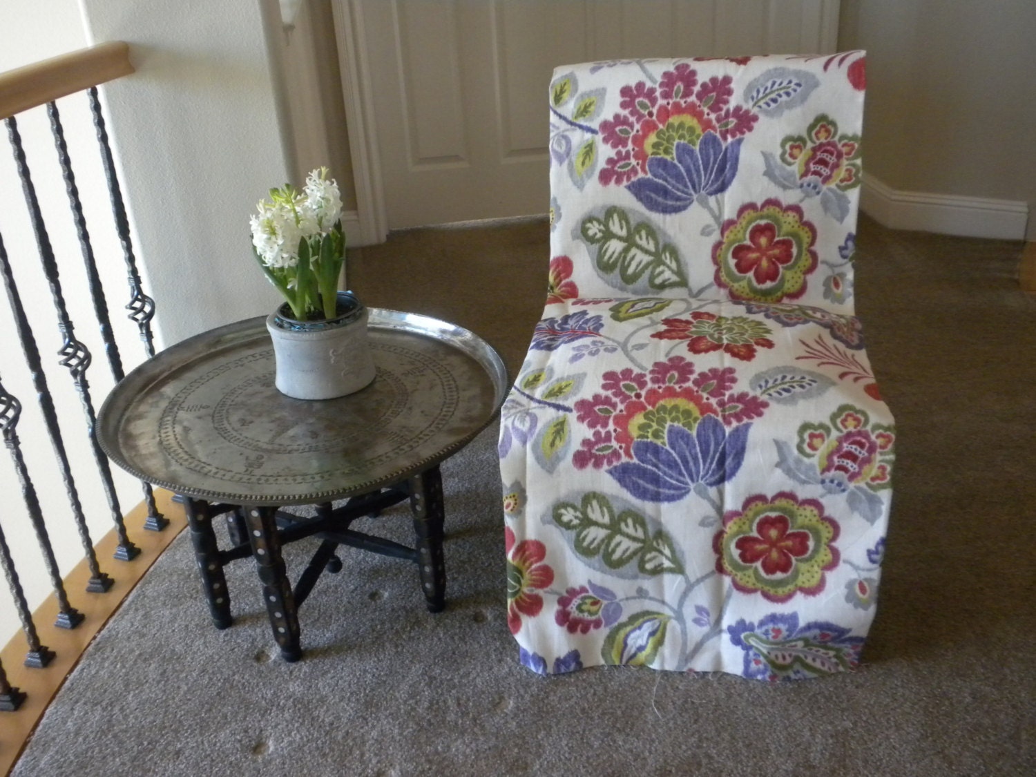 Fushia Ikat Kazoo Ruby off white and multi-color print Pillow cover or by the yard