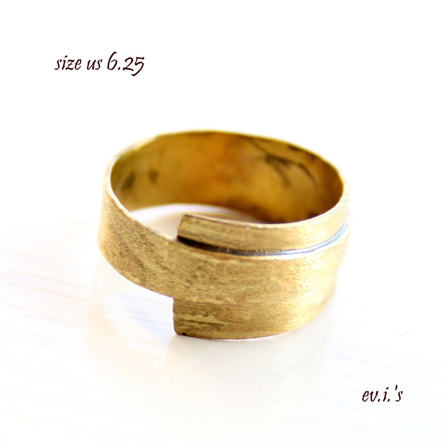 Brass Folded Handcrafted Wide Metalwork Soldered Band Stacking Ring Gift for Her-Size 6.25 ,9.Free Shipping