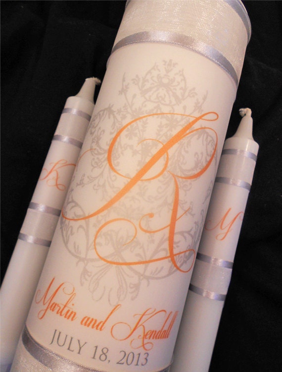 Custom Colors, Monogrammed Unity Candle Wraps, Wedding Ceremony Candle Wraps, by No. 9