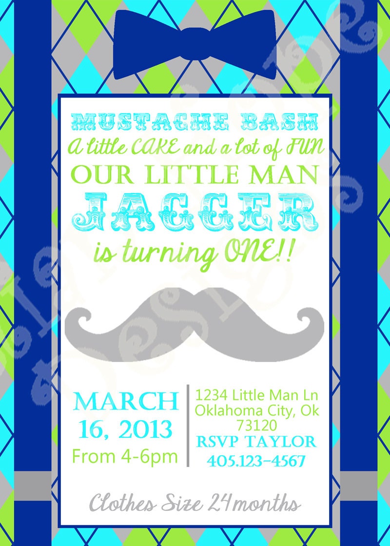 Little Man Mustache Bash Invitation - Mustache Birthday Invitation - PRINTABLE Invitation and Thank You Card Il_170x135