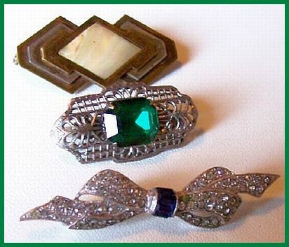 Vintage Art Deco Brooch Pin Destash Lot Of 3 Rhinestones Mother Of Pearl Nice 1930s-40s