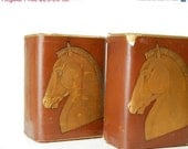 20% OFF VINTAGE SALE Vintage Antique Gold Horse Head Bookends, Paper Covered Plaster