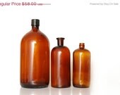 20% OFF VINTAGE SALE 3pc Vintage Brown Apothecary Bottles, Instant Collection
