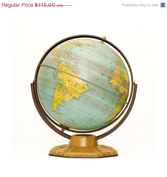 20% OFF VINTAGE SALE Vintage Antique Tin Toy Metal Globe by J Chein & Co, 9" Inch