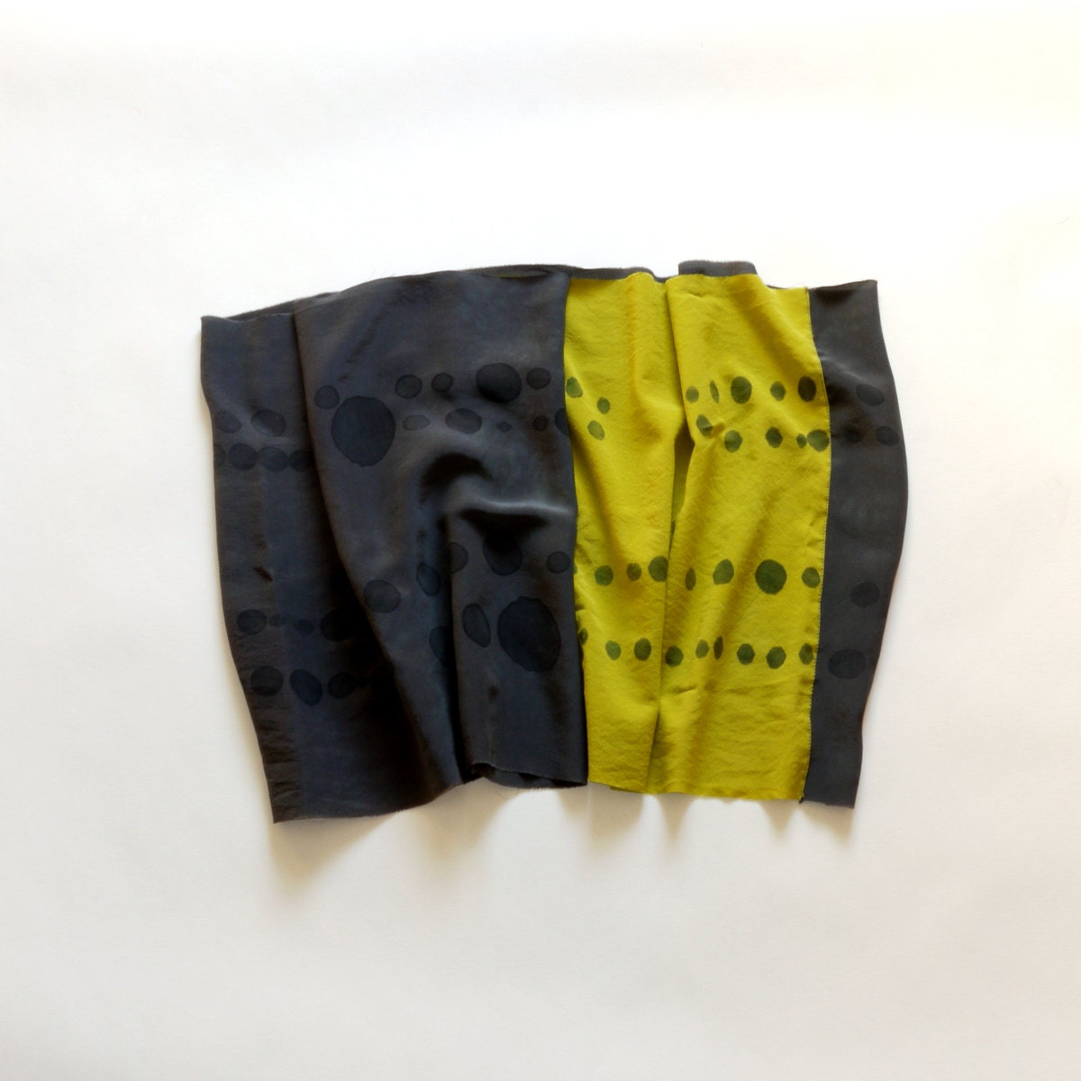 Hand painted Silk COWL Scarf. Chartreuse and black.