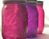 Stained Glass Mason Jars - Set of 3 - Roseberry, Purple, & Fushcia