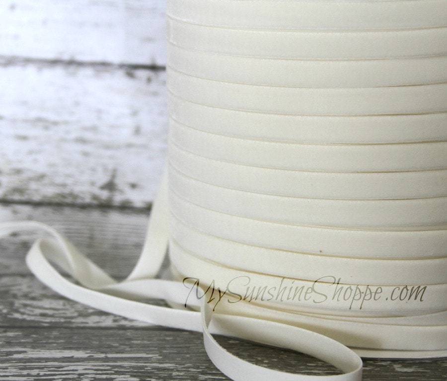 Stretch VELVET Elastic (skinny) 3/8th inch width - 5 yds - IVORY