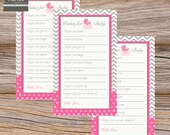 Baby shower well wishes chevron, carriage, vintage, pink, girls- Digital File, Printable Il_170x135