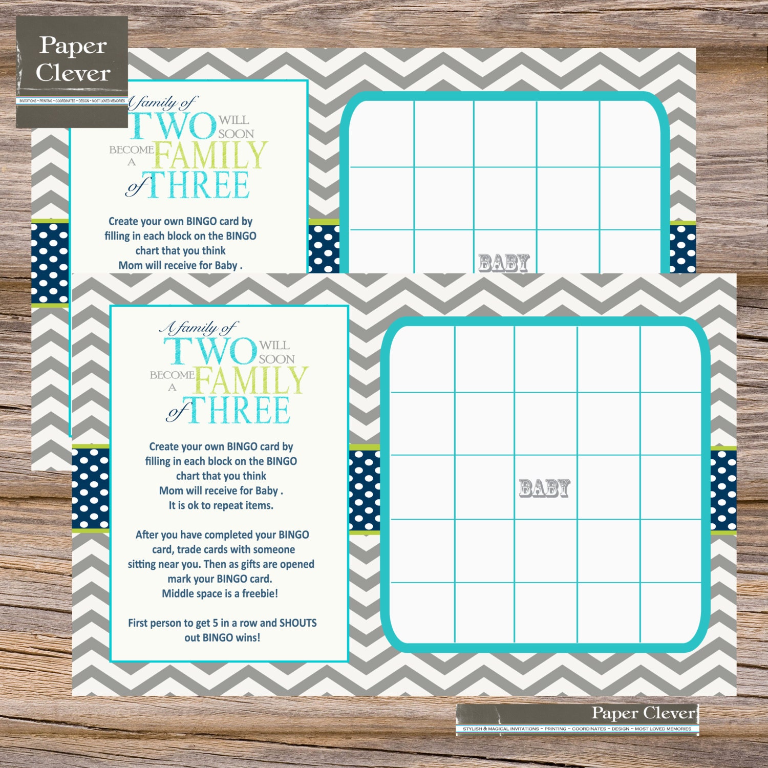 Baby shower bingo game family of chevron stripe - digital, printable file Il_570xn