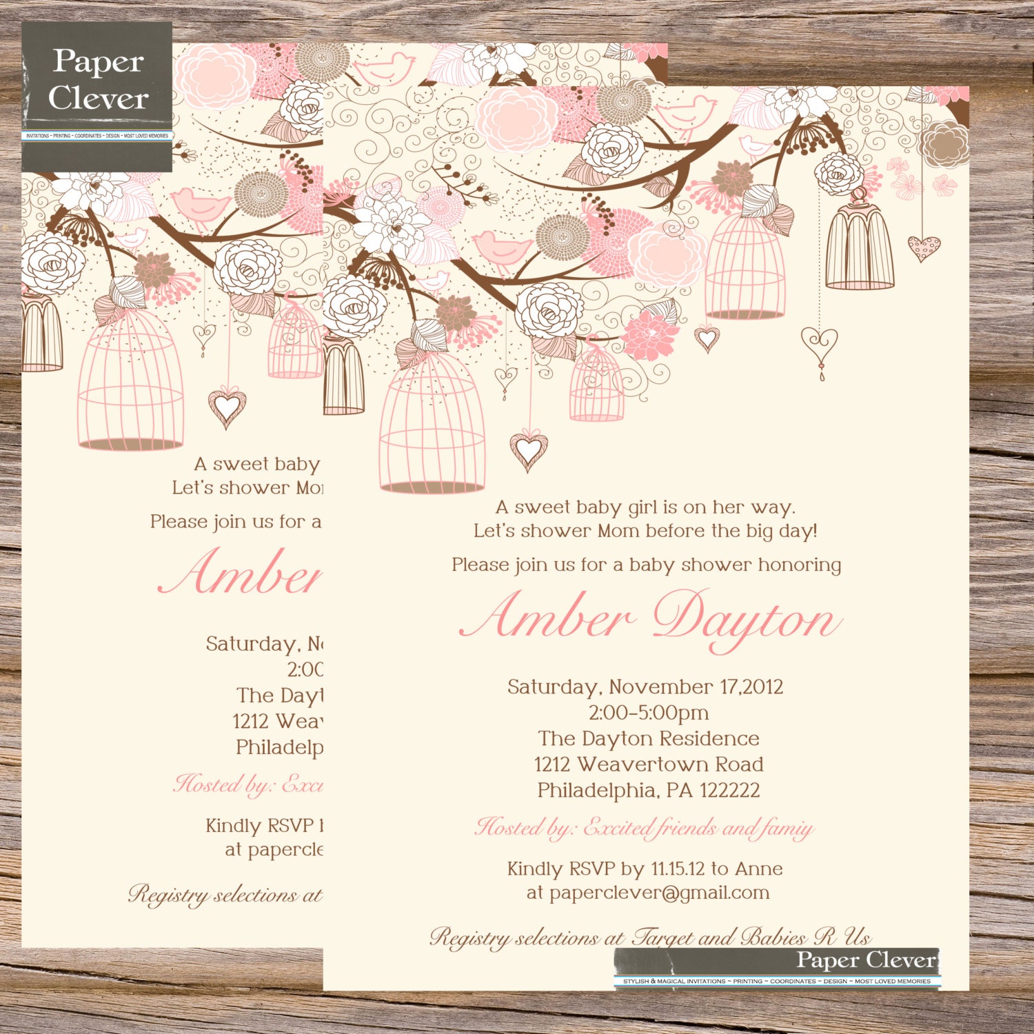 Baby Shower Invitation yellow Shabby Chic Bird Cage - digital file, printable Il_570xn