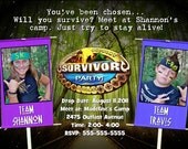 SURVIVOR Birthday Party PHOTO Invitation Girls Boys Theme surfing games teen tween Personalized Custom CARD