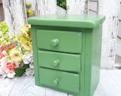 Rustic Trinket Box - Green Painted Wood 3 Drawer Trinket Box