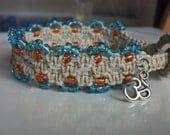 Macrame Hemp Anklet/Bracelet w/Teal and Orange Beads & Om Charm