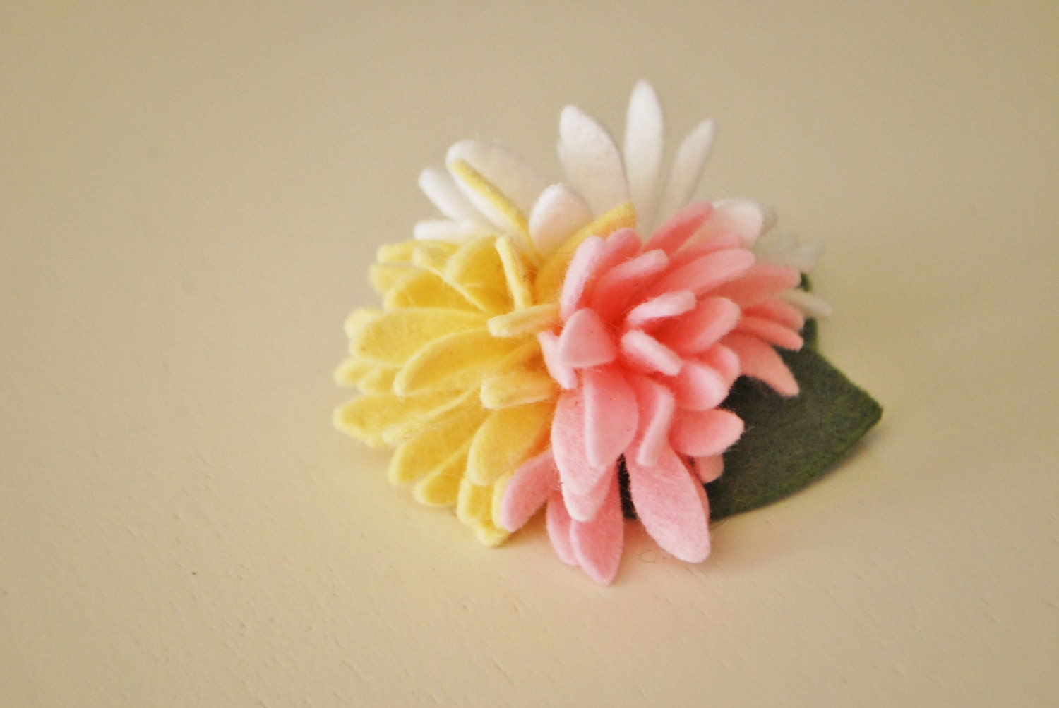 Mini Daisy Felt Hair Clip, Wool Felt Flower Hair Clip with Three (3) Spring Daisies in Light pink, Yellow, and White,