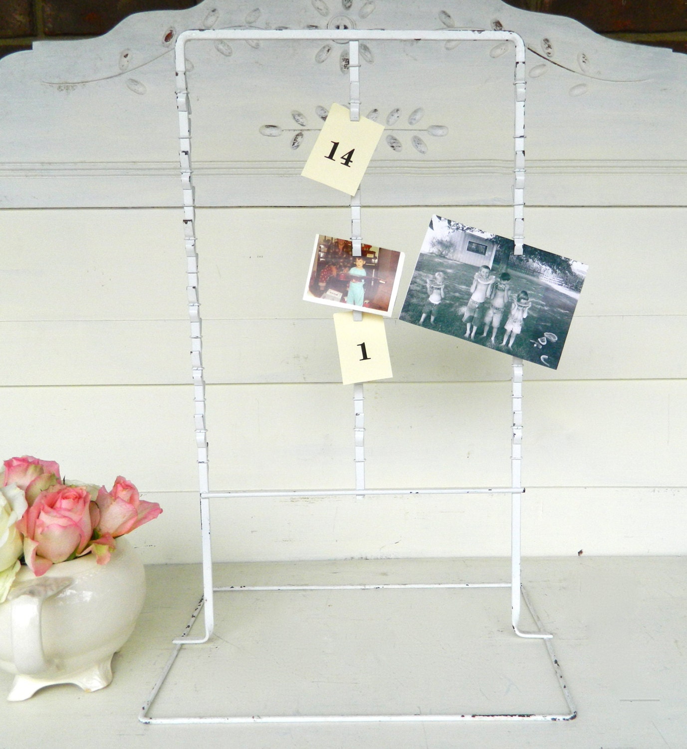 Vintage Clip/Chip Rack Display Metal White Shabby Chic