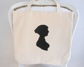 Jane Austen silhouette tote bag, cotton tote bag, black silhouette on natural tote