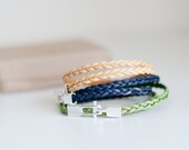 Braided Leather Wrap Bracelet - You Choose - Navy, Cornsilk, Green