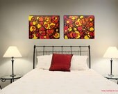 SALE 25% OFF Large Abstract Circles Painting Affordable Fine Art Red Two Canvas Retro Modern Contemporary Diptych 24x36 18x48 JMichael
