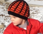 Boys crochet hat, Spider web, orange/black, Toddler/Child size, SpiderMan crochet beanie