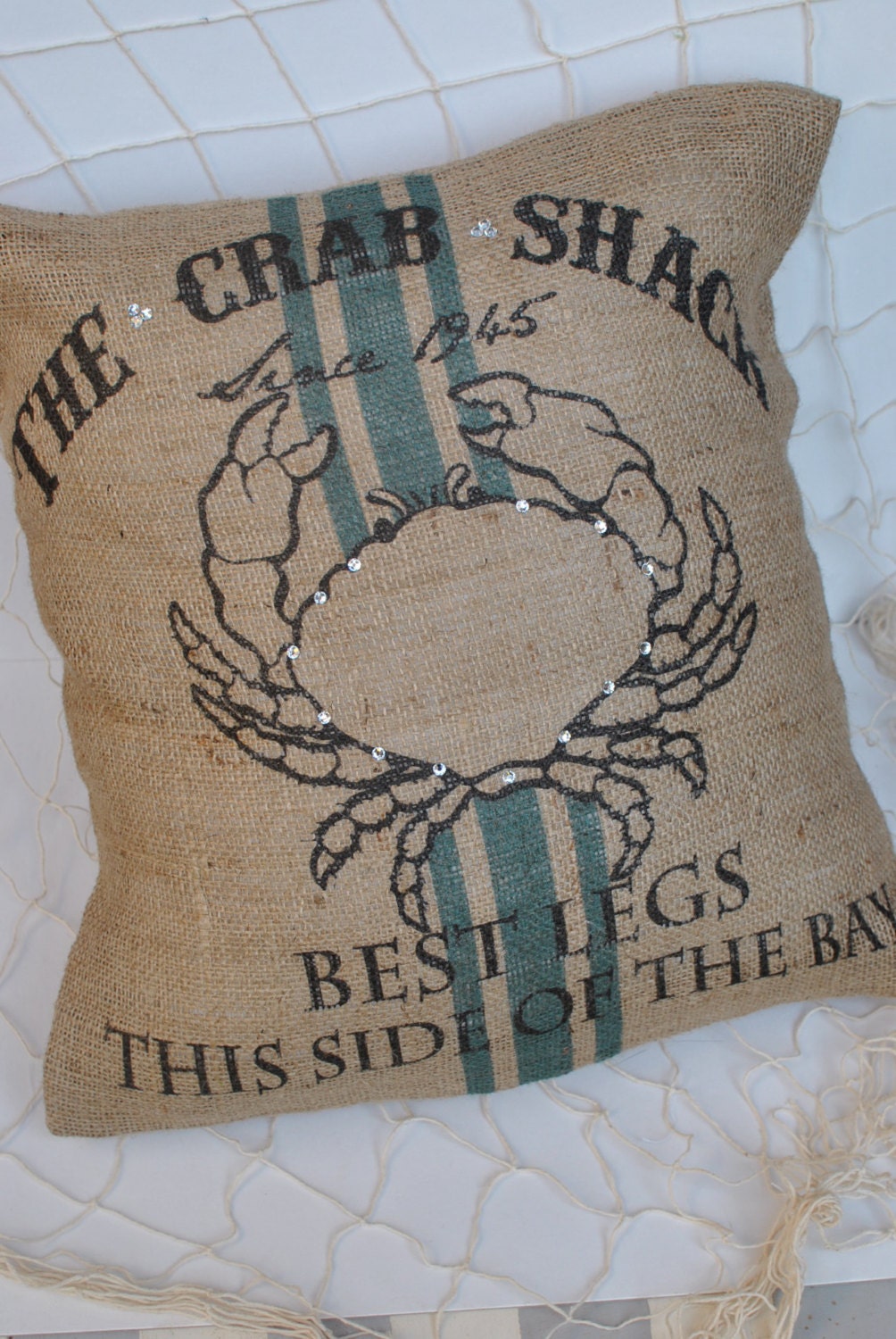 The Crab Shack- Beach themed burlap pillow cover