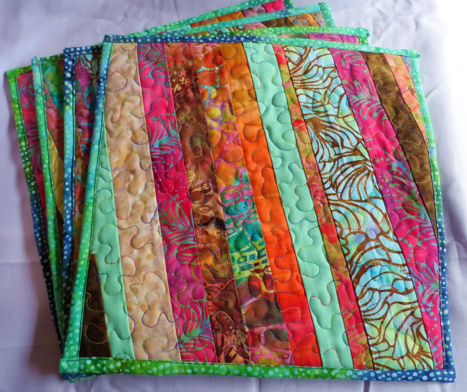 Quilted Table Placemats - Dinning Table Placemats - Table Placemats - Batik Table Placemats - Dinner Placemats - Patchwork Placemats