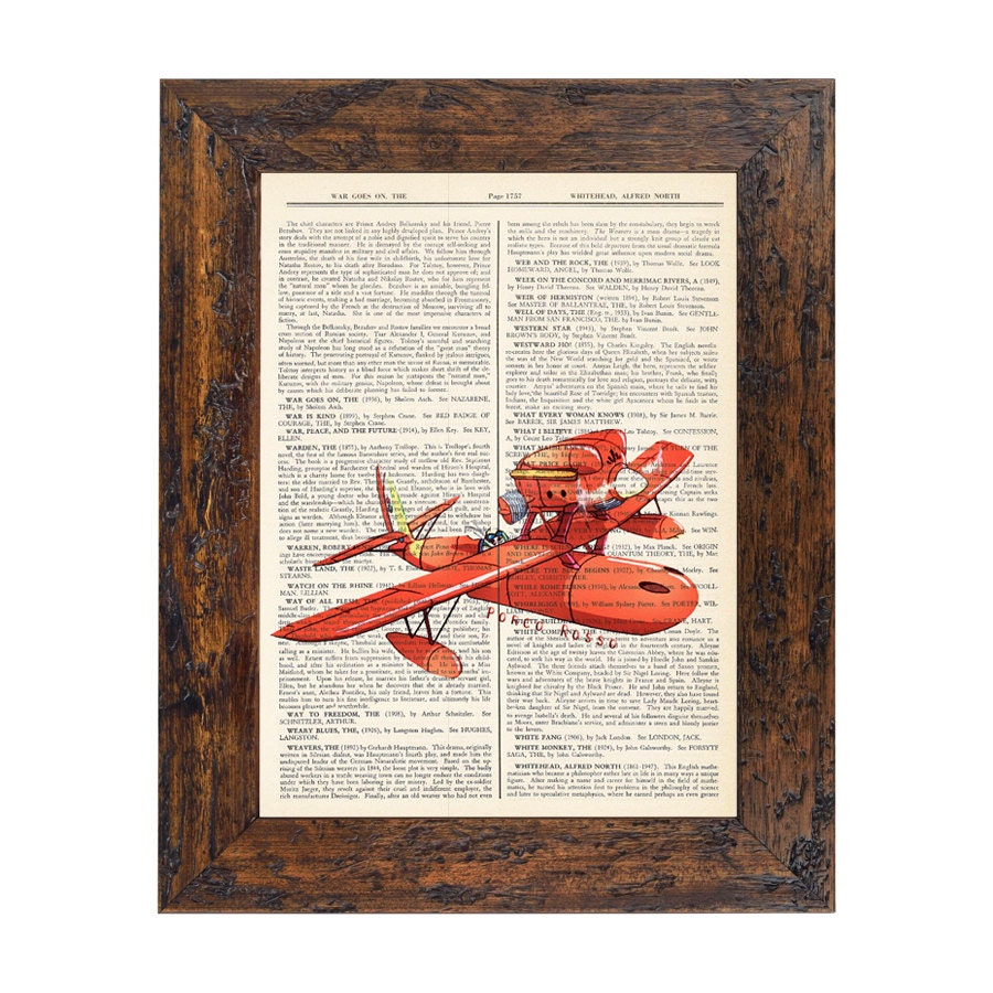 Porco Rosso Studio Ghibli Inspired Art Print on an Antique Unframed Upcycled Bookpage