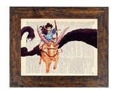 Ashitaka and Yakul Demon Fighters Print on an Unframed Upcycled Bookpage