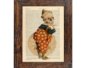 Bone Clown from The Anitkamnia Calendar circa 1899 on an Unframed Upcycled Bookpage