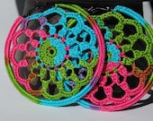 Crochet hoop earring - Crochet jewelry - Rainbow crochet earrings -