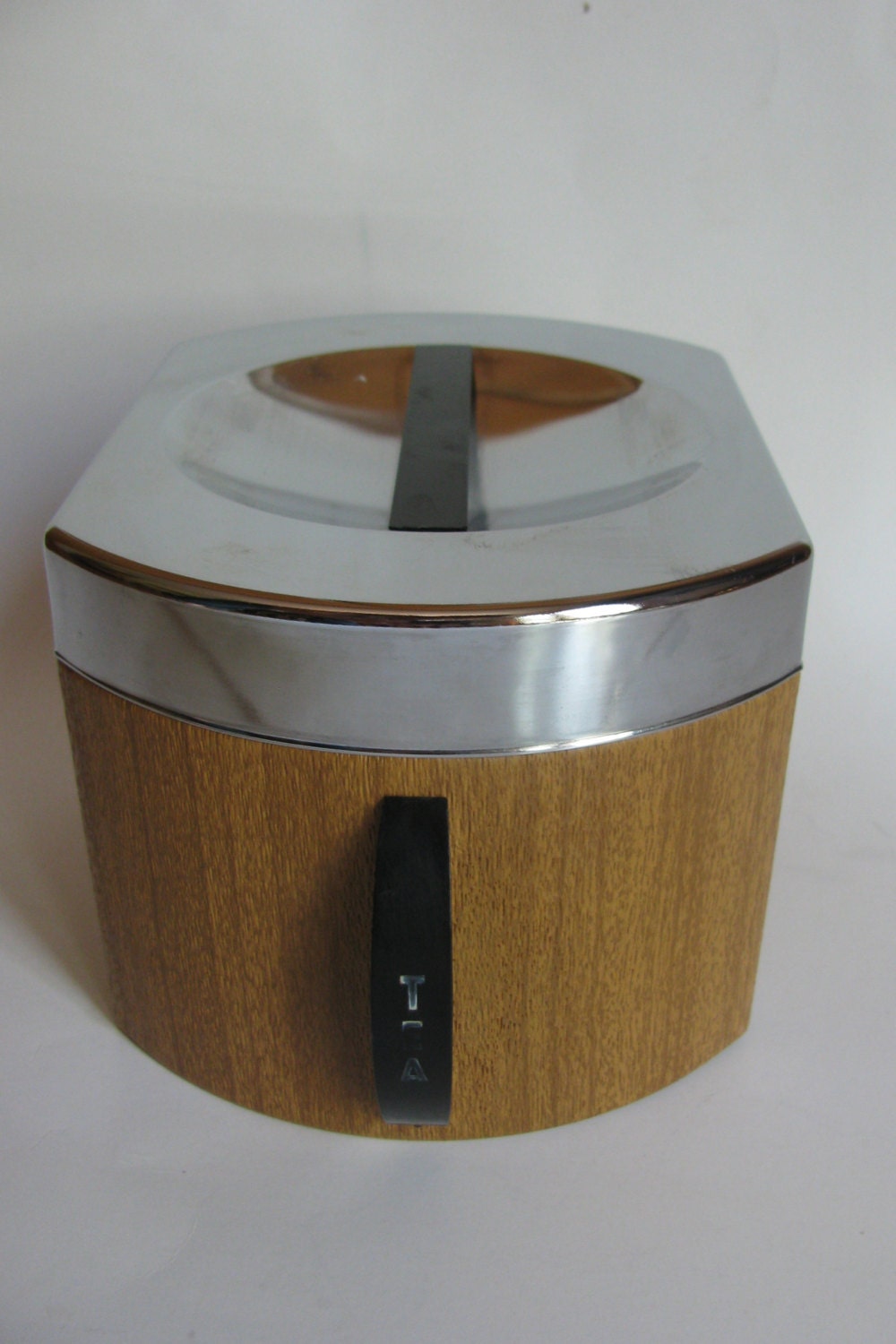 Mid Century Modern Kromex Wood Grain Tea Canister