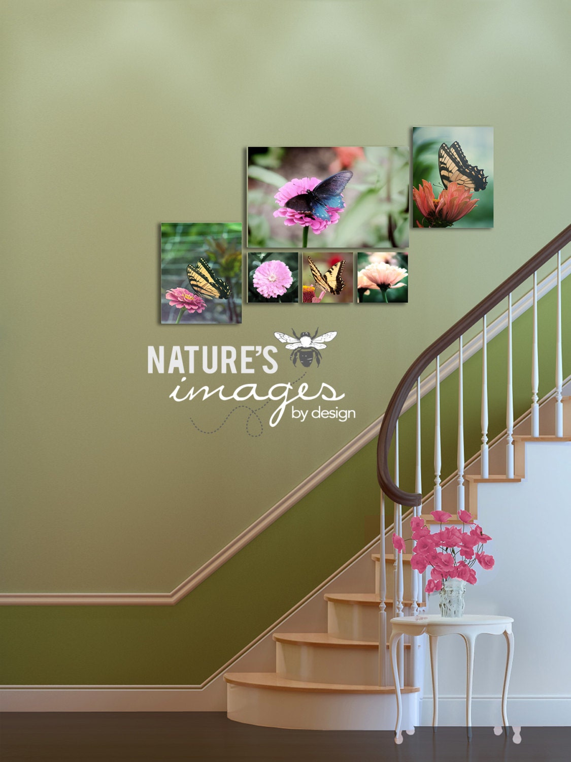Zinnias and Butterflies - Yellow Butterflies - home decor - dreamy prints - 2 - 16X20, 1 - 30X20, 3 - 10x10 Prints