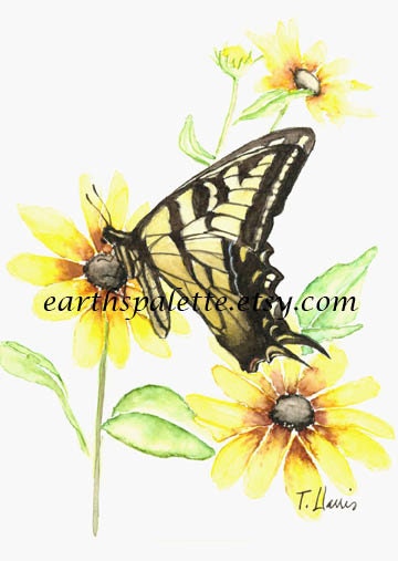 Butterfly painting 5X7 print from original watercolor painting flower painting nature Earthspalette