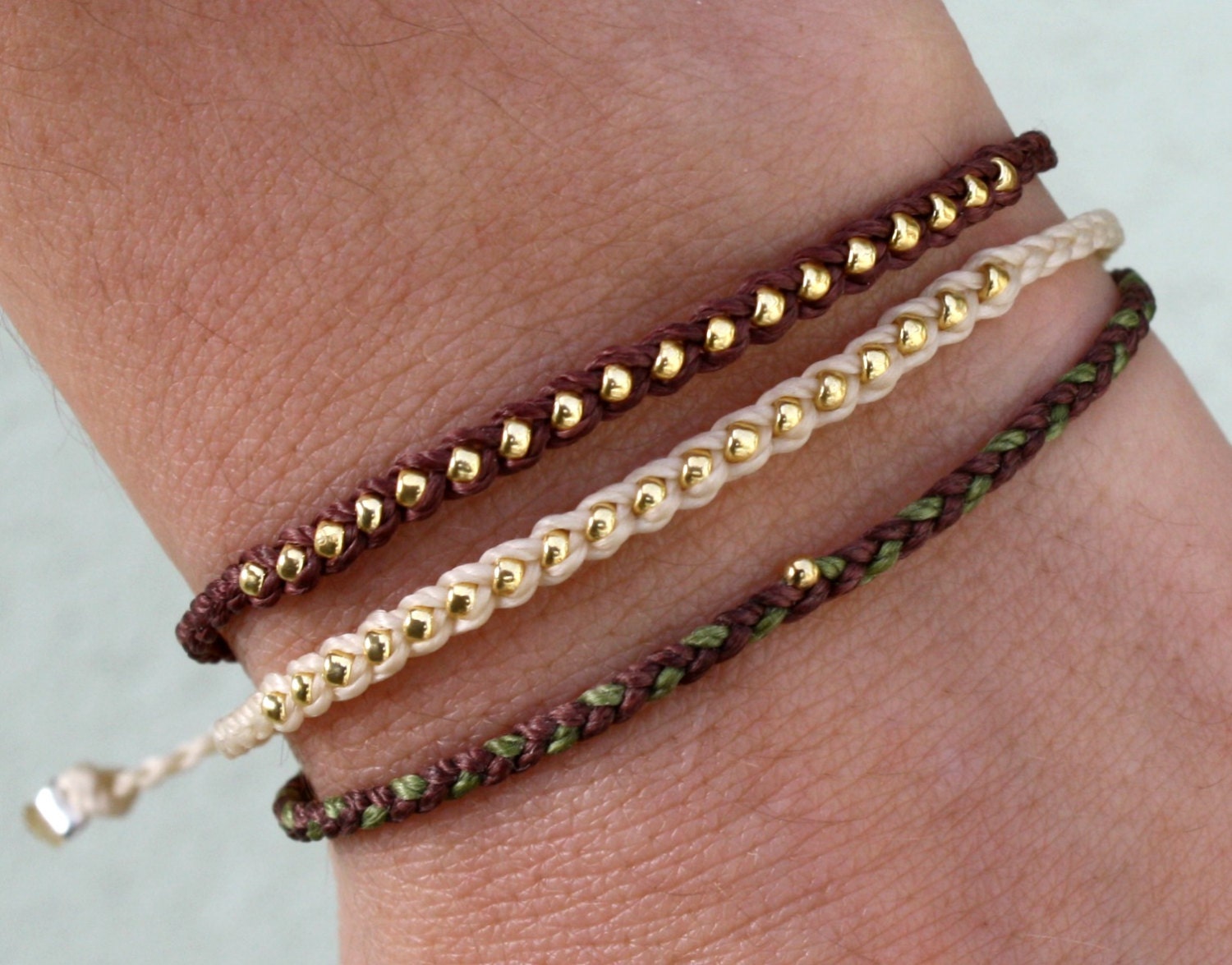 Friendship bracelet beaded bracelet- nylon cord with gold glass bead