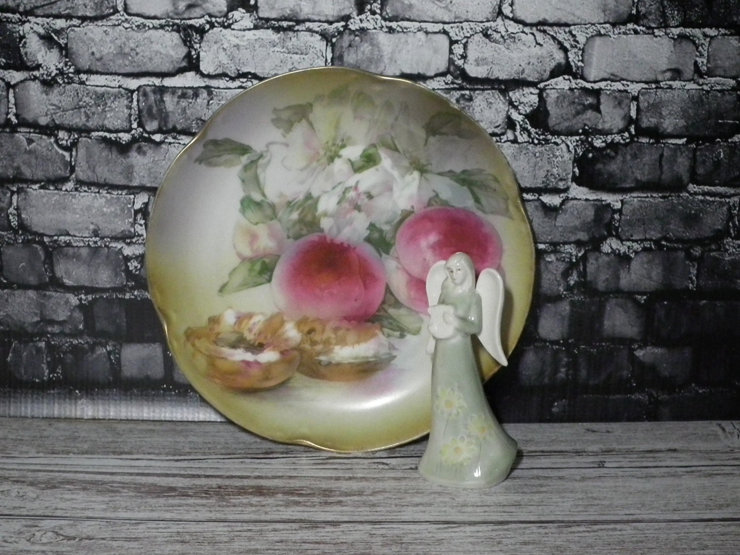Handpainted plate with peaches and walnuts marked JR Bavaria Handpainted