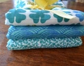 Baby Burp Cloth Set - Green, Blue, Turquoise - New Mom Shower Gift - Four Leaf Clover