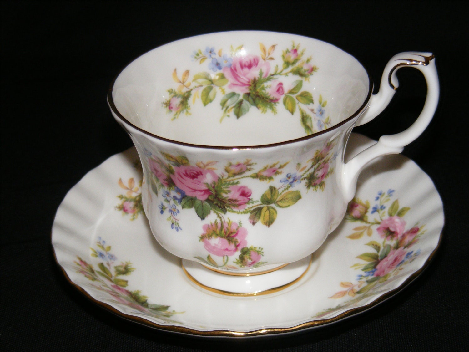 Royal Albert Teacup and Saucer titled Moss Rose Circa 1956-