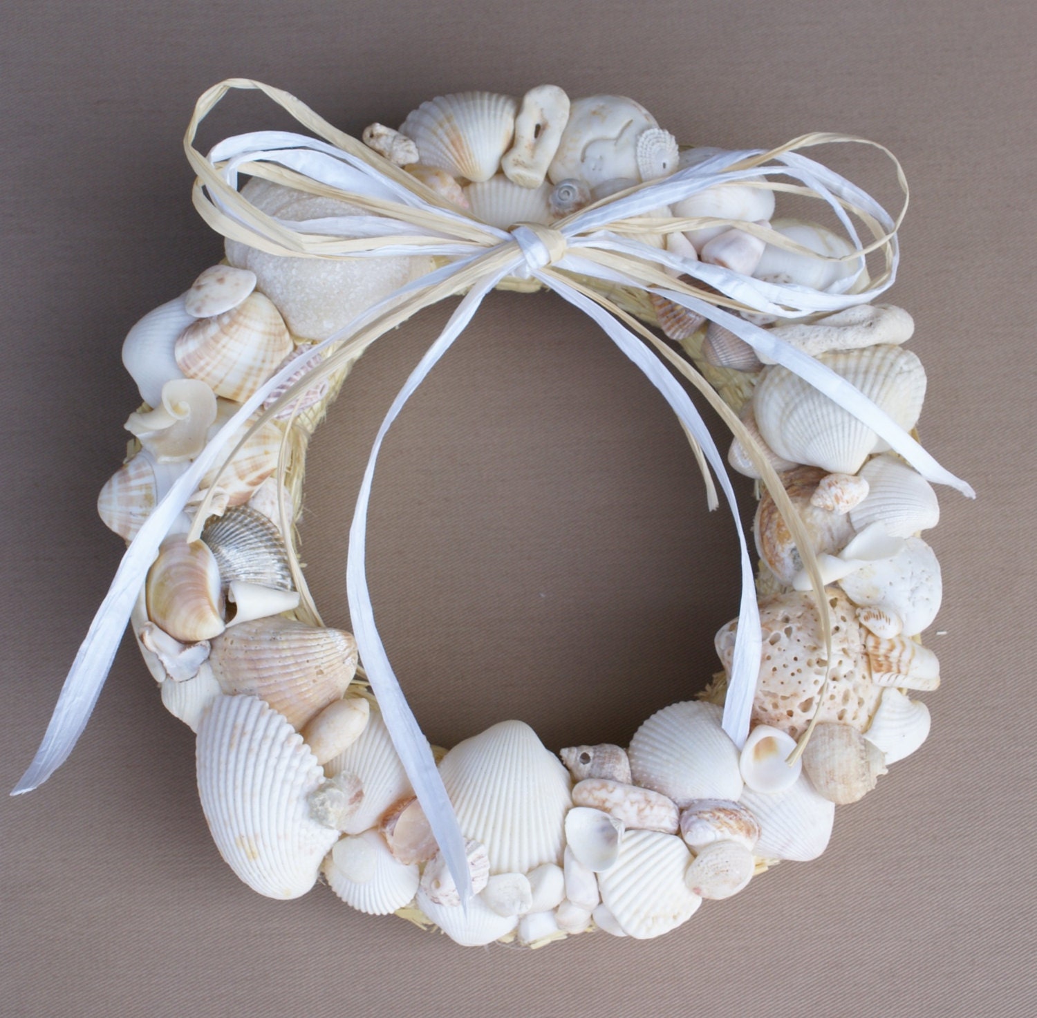 Seashell wreath, 8.5 inches white sea shell wreath, wedding wreath, pink, blush, coastal, cottage chic, beach, nautical