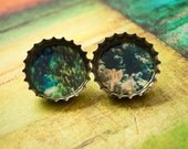 Under the sea post earrings- Upcycled bottlecap photo earrings