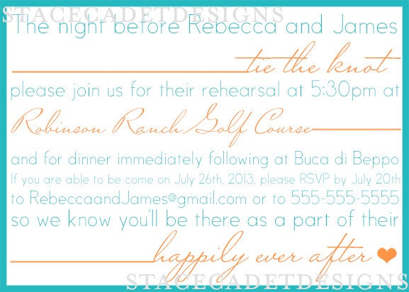 Custom Printable Wedding Rehearsal Dinner Invitation