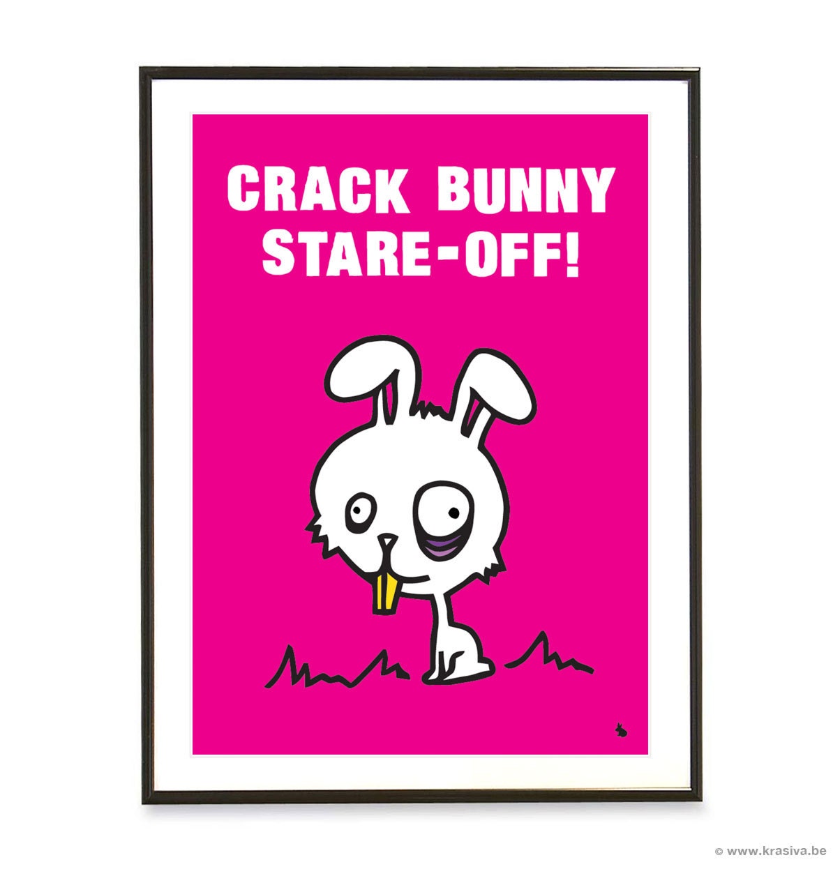 Pop art poster print white crack bunny on pink background quote geek poster - Crack bunny - A3
