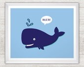 Blue Whale (Silk Screen style Pop Art Print) 11x14 Print (Featured in NIght Blue - Cool Blue - Turquoise) Buy 3 Get One Free