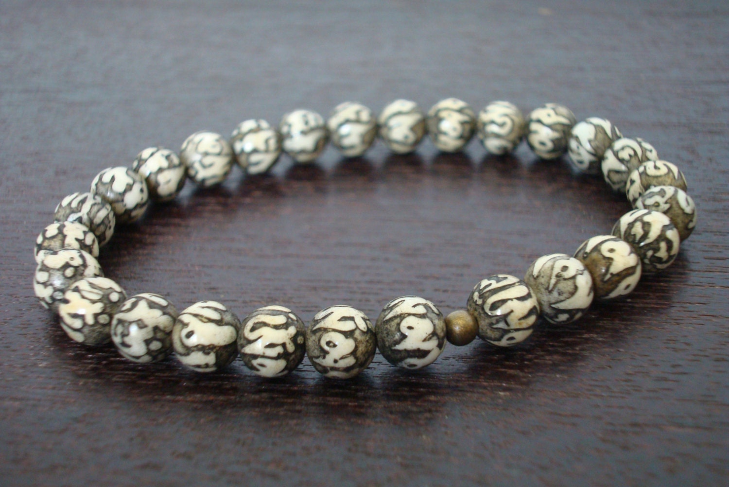 Men's Lotus Mantra Mala Bracelet - Yoga, Buddhist, Meditation, Prayer Beads, Jewelry - Free Shipping