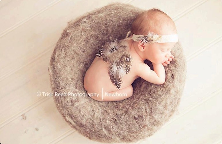 Newborn Photo Prop: Wings Set with Headband Tieback for Newborn Photography - Natural, Organic, Tribal, Feathers