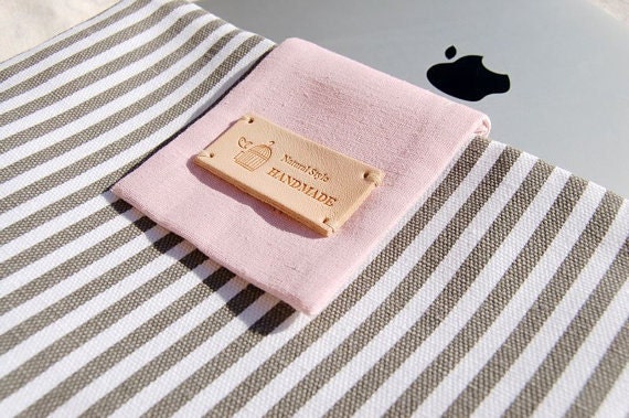 11'' MacBook AIR  laptop sleeve,Gray and Pink laptop sleeve with leather label. , 11 inch laptop bag