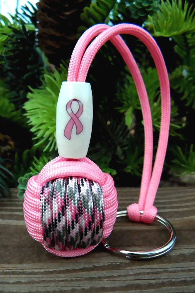 Breast Cancer Awareness Paracord Monkey Fist Keychain Custom Handmade