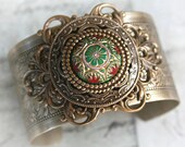 THE QUEEN'S DELIGHT ornate medieval Victorian inspired cuff bracelet with aged brass detail
